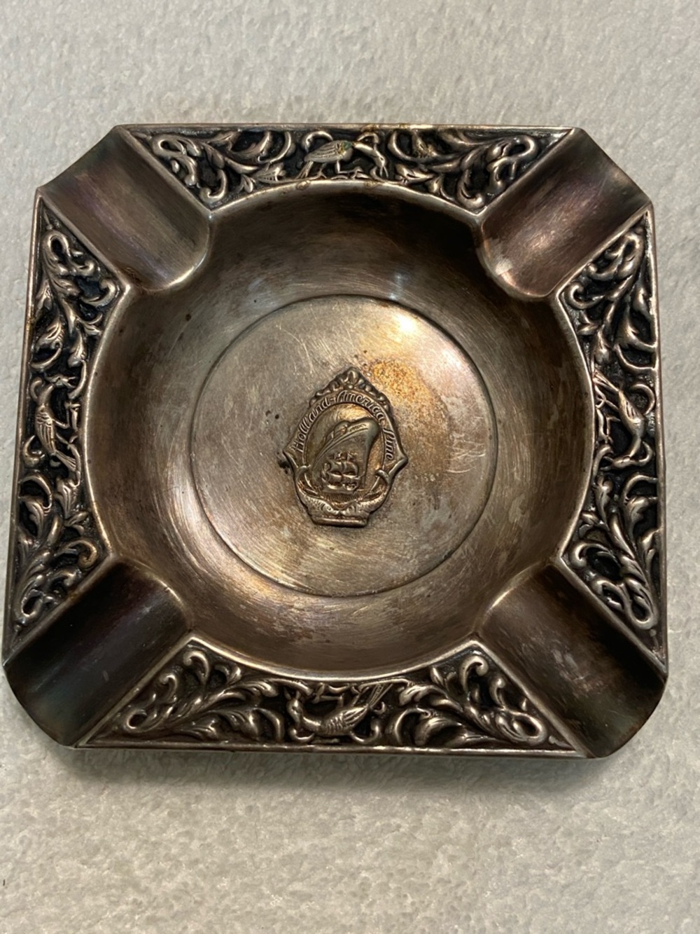 Ornate Silver-Tone Decorative Ashtray - Antique Style